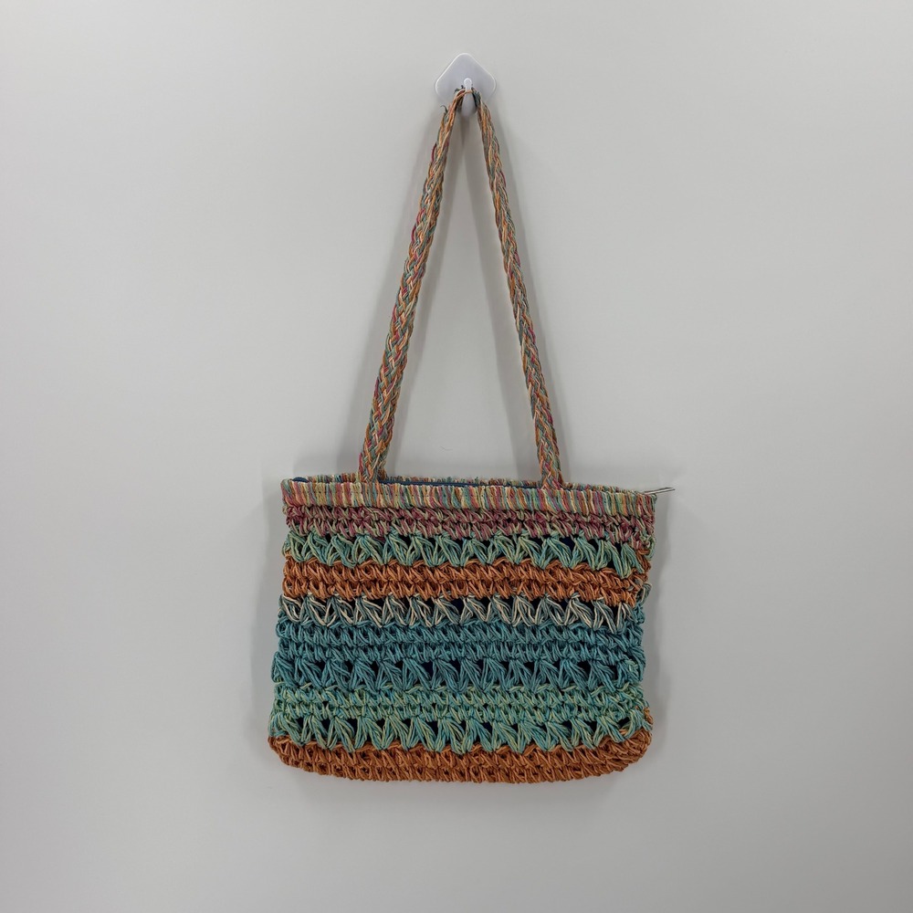 Sun 'N' Sand Woven Straw Tote Bag Striped Multi-Color Boho Summer Shoulder Bag